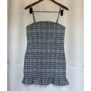 Wild Fable Large Blue Plaid Smocked Mini Dress Sleeveless Cottage core - NEW!